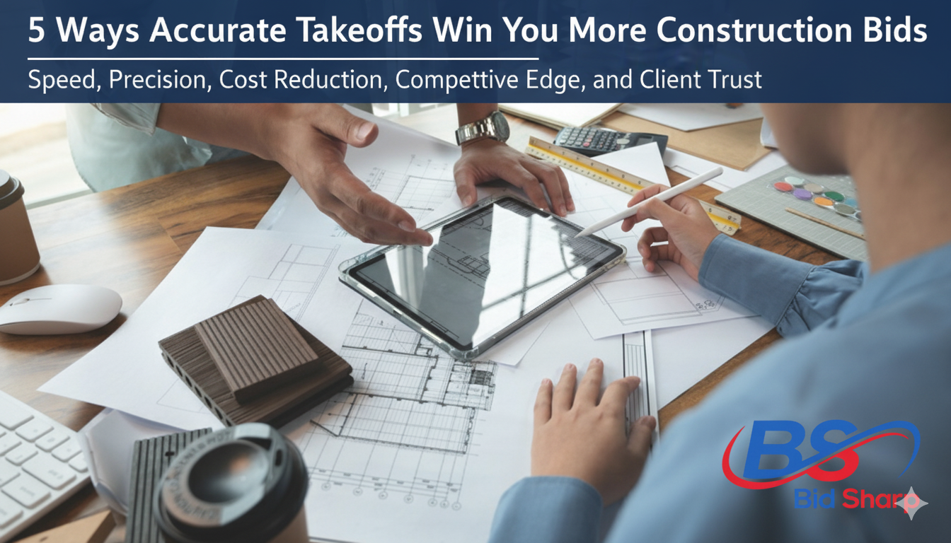 A high-precision digital takeoff being performed on a tablet over a blueprint