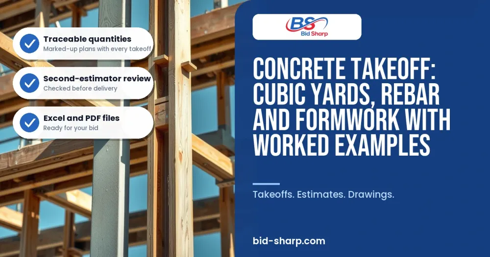Concrete Takeoff: Cubic Yards, Rebar and Formwork With Worked Examples - Bid Sharp guide cover